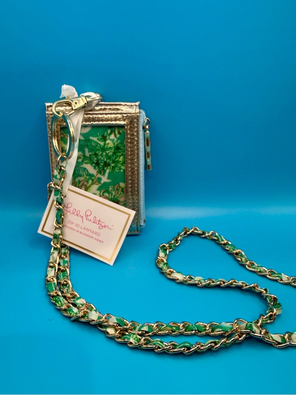 Lilly Pulitzer Metallic Gold Trim Floral ID Lanyard Card Holder - Picture 2 of 8